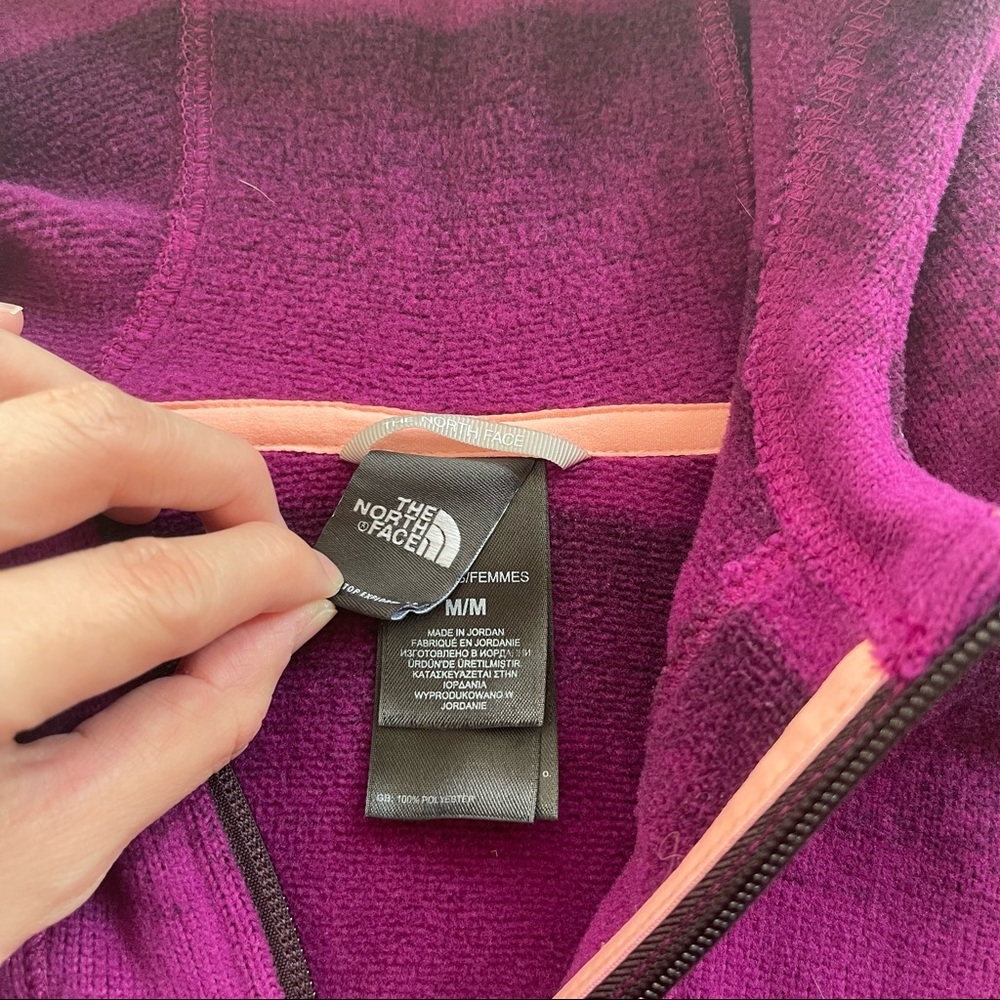The North Face TNF Striped Ombre Purple Quarter Zip Hooded Fleece - Med - Picture 5 of 6